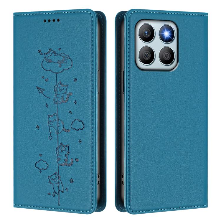For Honor X8b Cute Cats Embossed Magnetic RFID Vegan Leather Phone Case