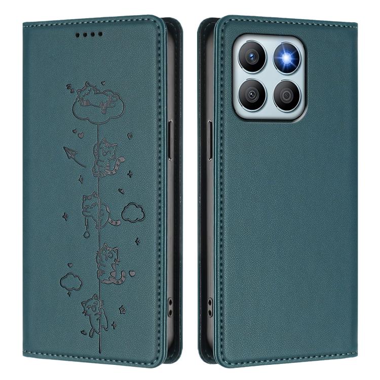 For Honor X8b Cute Cats Embossed Magnetic RFID Vegan Leather Phone Case