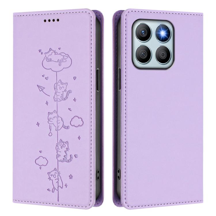 For Honor X8b Cute Cats Embossed Magnetic RFID Vegan Leather Phone Case
