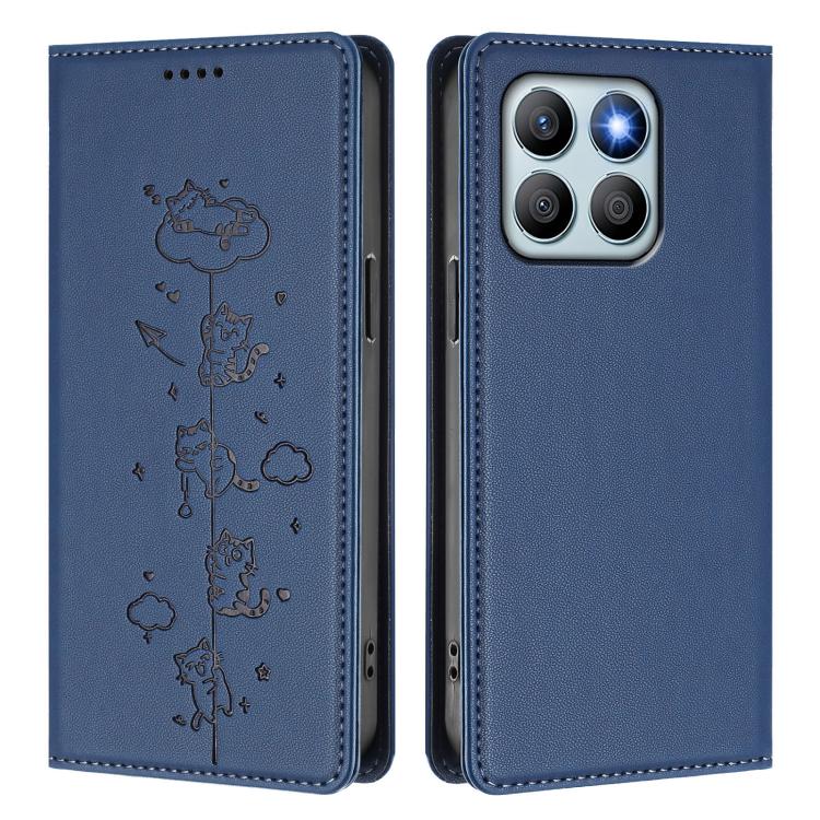 For Honor X8b Cute Cats Embossed Magnetic RFID Vegan Leather Phone Case