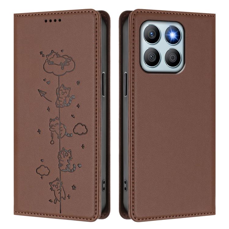 For Honor X8b Cute Cats Embossed Magnetic RFID Vegan Leather Phone Case