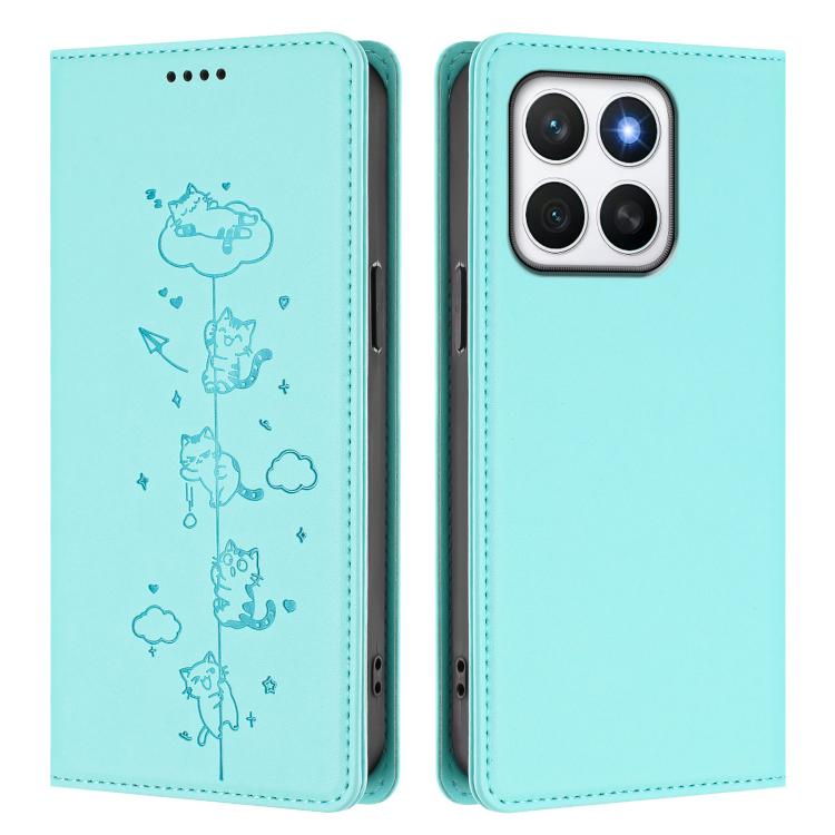 For Honor X8c 4G Cute Cats Embossed Magnetic RFID Vegan Leather Phone Case