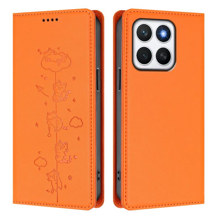 For Honor X8c 4G Cute Cats Embossed Magnetic RFID Vegan Leather Phone Case