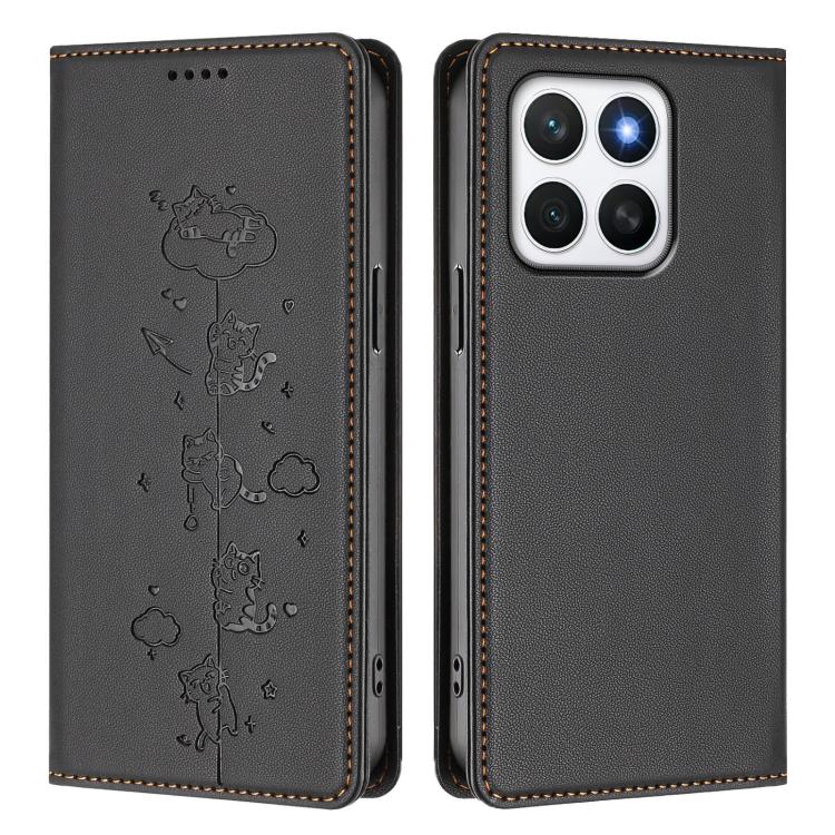 For Honor X8c 4G Cute Cats Embossed Magnetic RFID Vegan Leather Phone Case