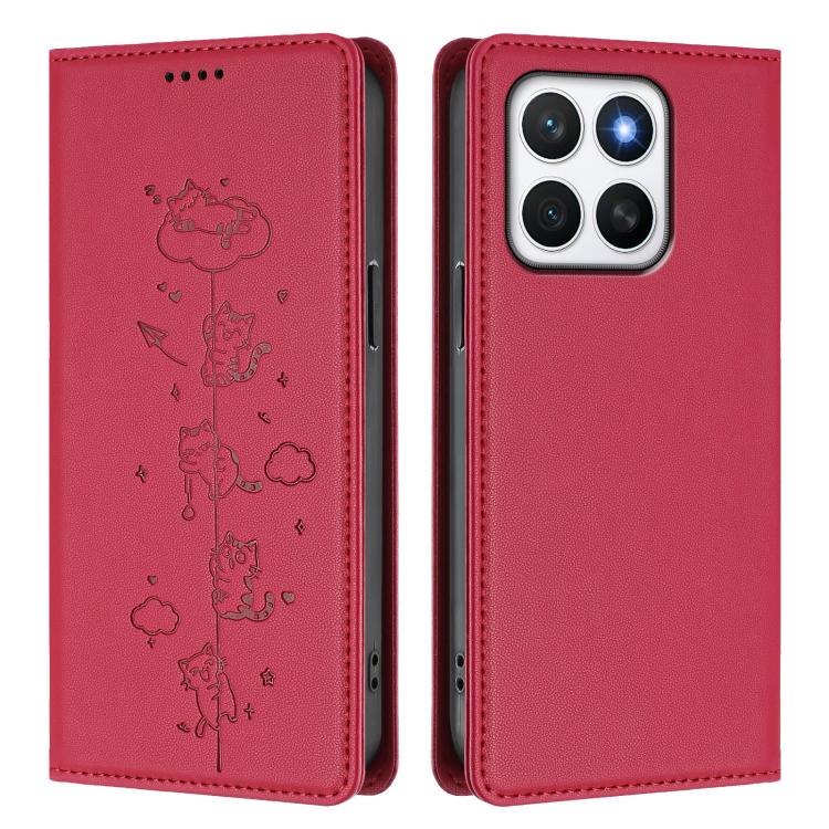 For Honor X8c 4G Cute Cats Embossed Magnetic RFID Vegan Leather Phone Case