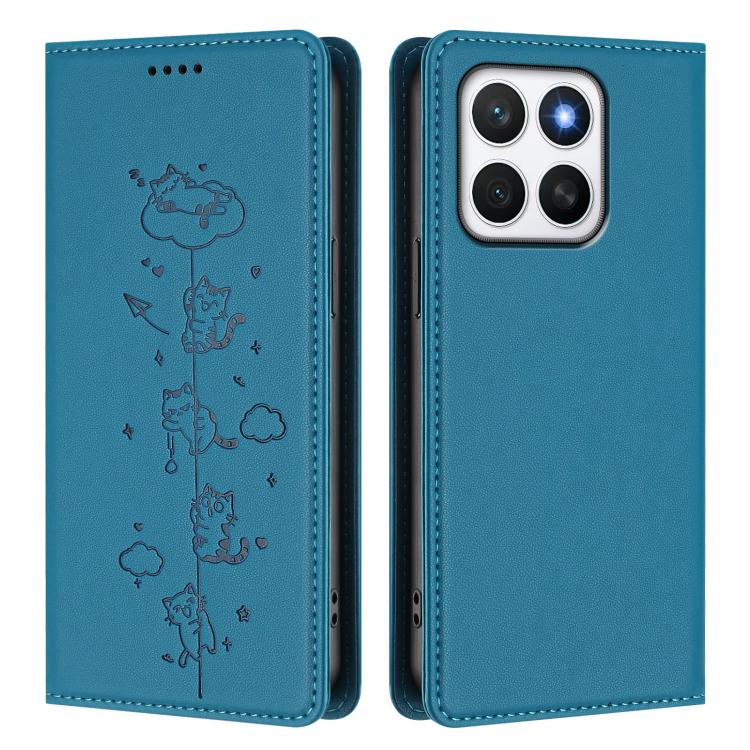 For Honor X8c 4G Cute Cats Embossed Magnetic RFID Vegan Leather Phone Case