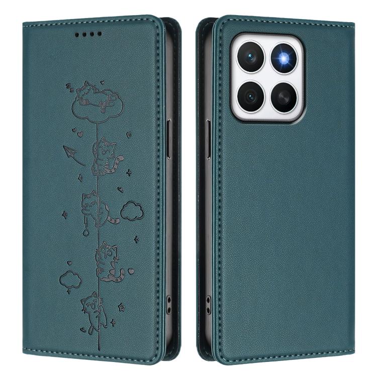 For Honor X8c 4G Cute Cats Embossed Magnetic RFID Vegan Leather Phone Case
