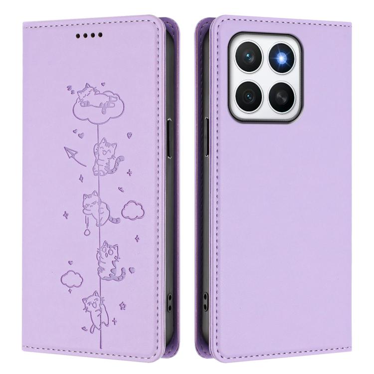 For Honor X8c 4G Cute Cats Embossed Magnetic RFID Vegan Leather Phone Case