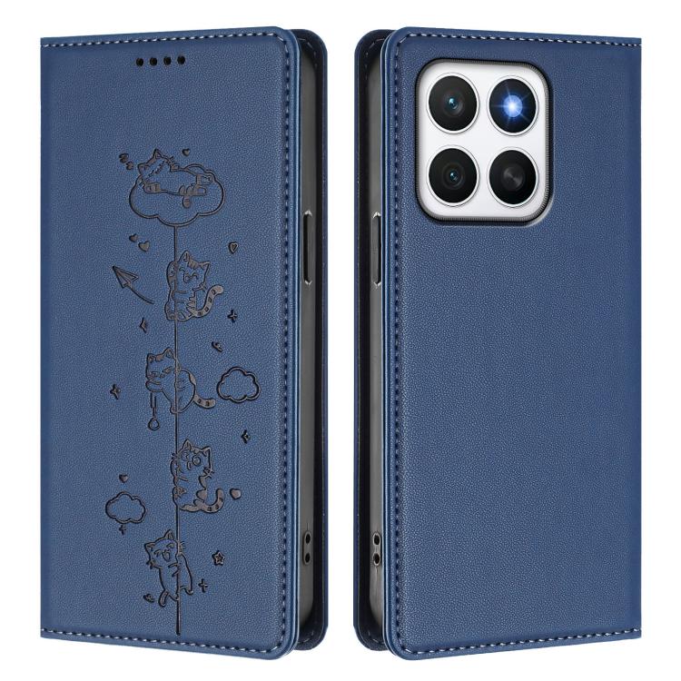 For Honor X8c 4G Cute Cats Embossed Magnetic RFID Vegan Leather Phone Case