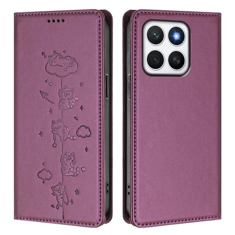 For Honor X8c 4G Cute Cats Embossed Magnetic RFID Vegan Leather Phone Case