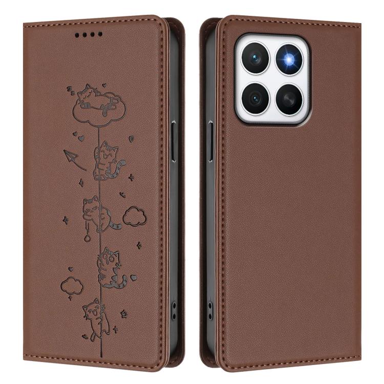 For Honor X8c 4G Cute Cats Embossed Magnetic RFID Vegan Leather Phone Case