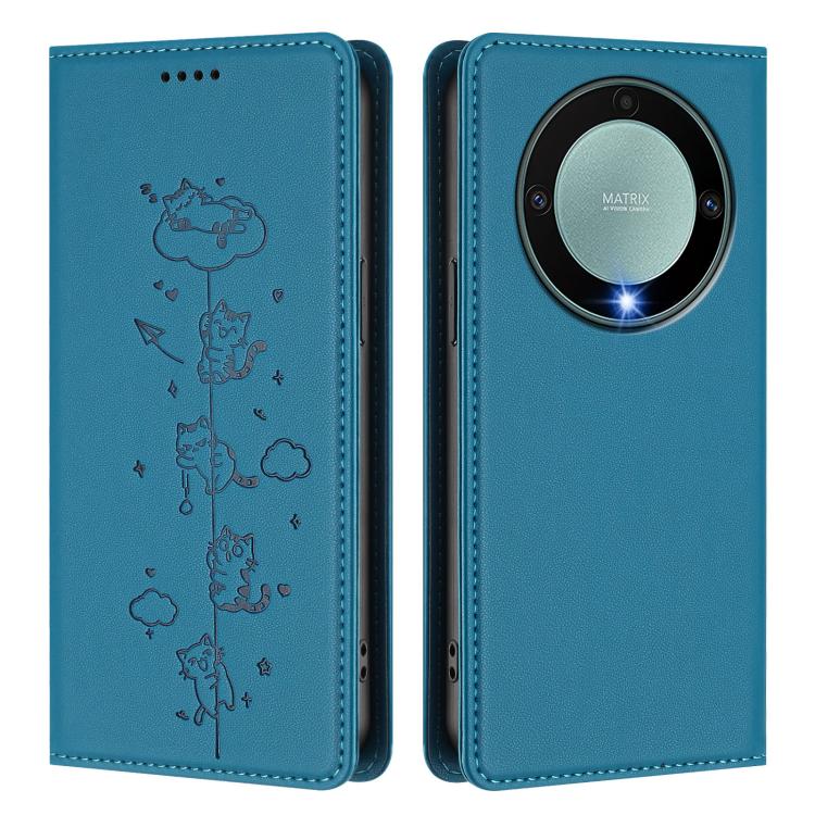For Honor X9a 5G Cute Cats Embossed Magnetic RFID Vegan Leather Phone Case