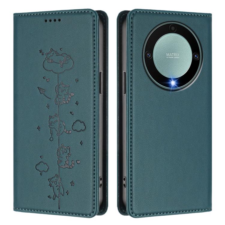 For Honor X9a 5G Cute Cats Embossed Magnetic RFID Vegan Leather Phone Case