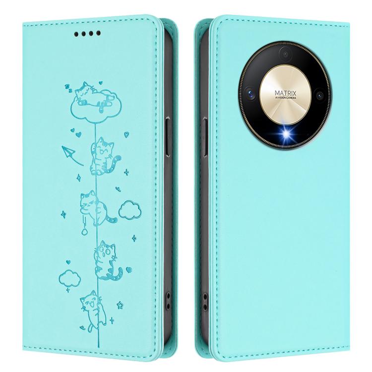 For Honor X9b 5G Cute Cats Embossed Magnetic RFID Vegan Leather Phone Case