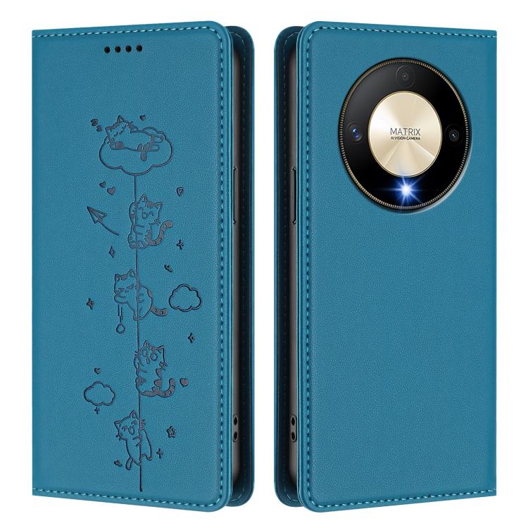 For Honor X9b 5G Cute Cats Embossed Magnetic RFID Vegan Leather Phone Case