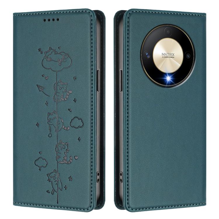 For Honor X9b 5G Cute Cats Embossed Magnetic RFID Vegan Leather Phone Case