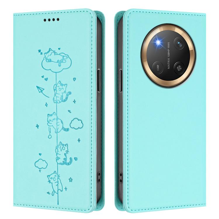 For Honor X9c 5G / Magic7 Lite Cute Cats Embossed Magnetic RFID Vegan Leather Phone Case