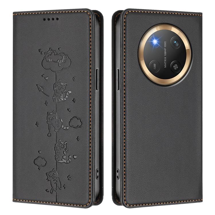 For Honor X9c 5G / Magic7 Lite Cute Cats Embossed Magnetic RFID Vegan Leather Phone Case
