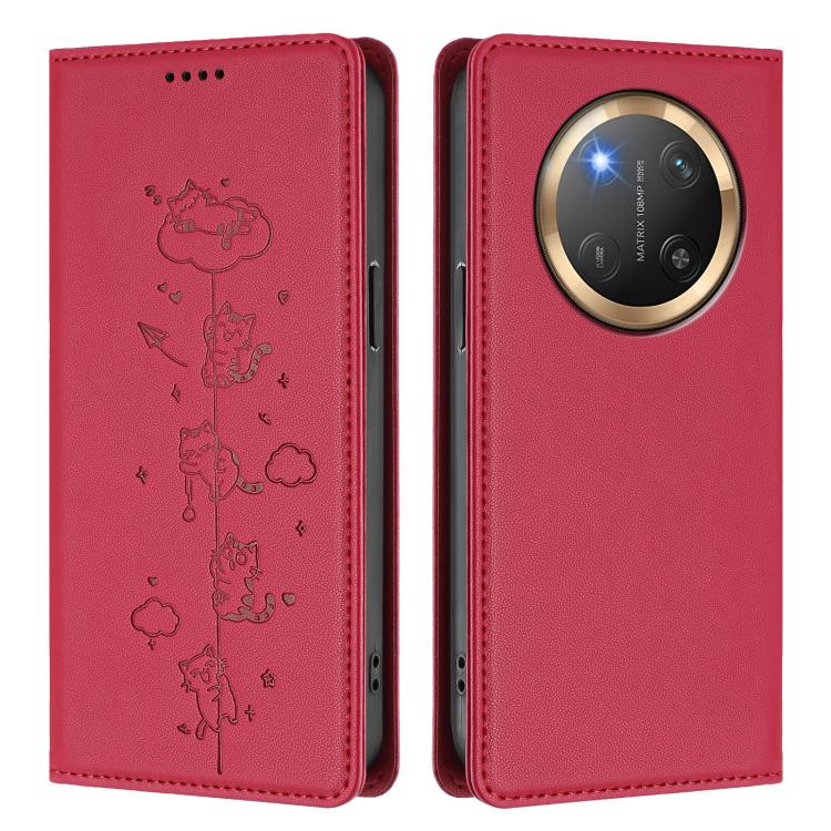 For Honor X9c 5G / Magic7 Lite Cute Cats Embossed Magnetic RFID Vegan Leather Phone Case