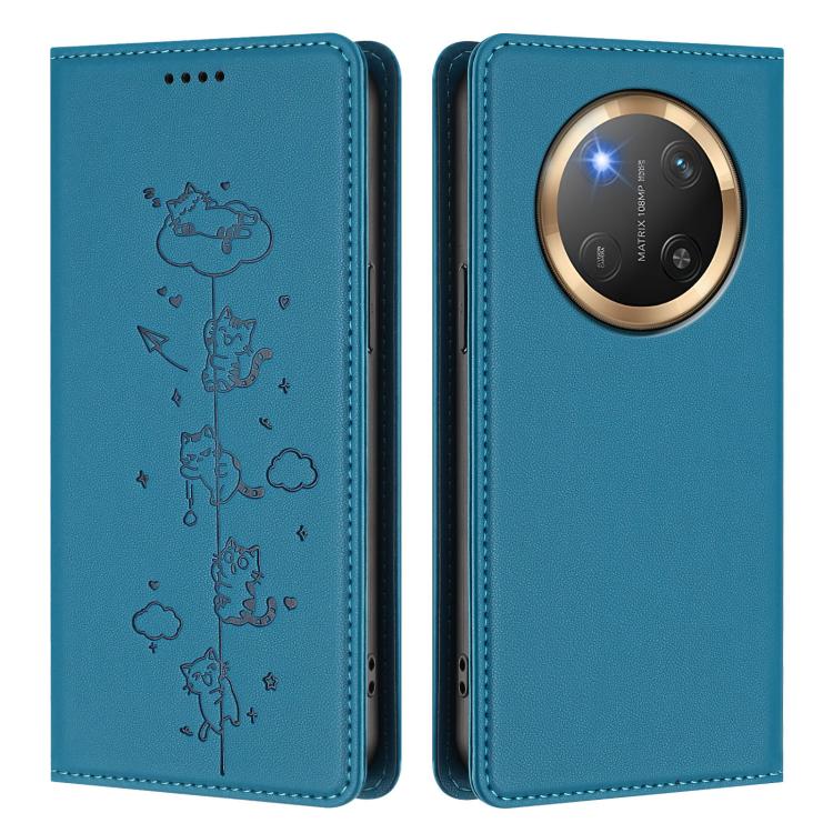 For Honor X9c 5G / Magic7 Lite Cute Cats Embossed Magnetic RFID Vegan Leather Phone Case