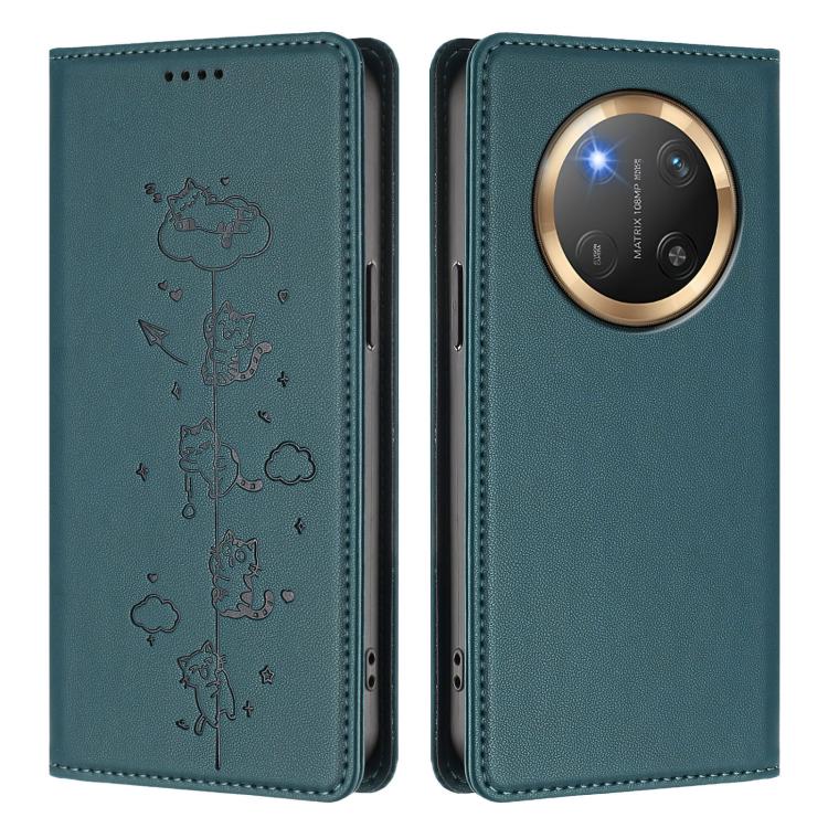For Honor X9c 5G / Magic7 Lite Cute Cats Embossed Magnetic RFID Vegan Leather Phone Case
