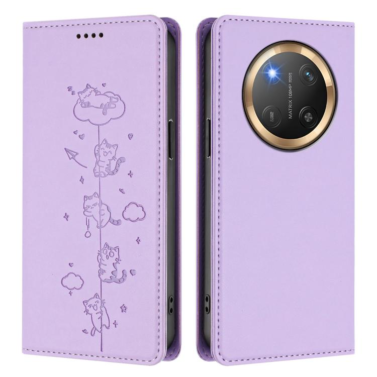 For Honor X9c 5G / Magic7 Lite Cute Cats Embossed Magnetic RFID Vegan Leather Phone Case