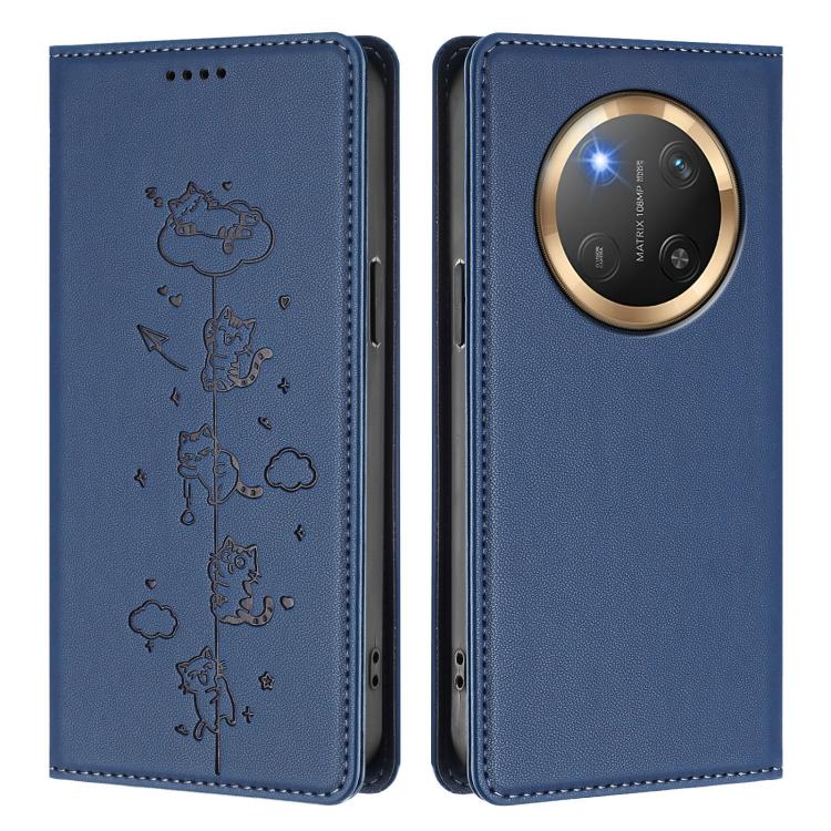 For Honor X9c 5G / Magic7 Lite Cute Cats Embossed Magnetic RFID Vegan Leather Phone Case