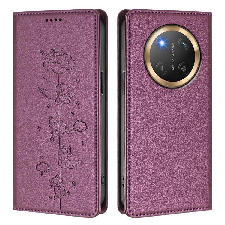 For Honor X9c 5G / Magic7 Lite Cute Cats Embossed Magnetic RFID Vegan Leather Phone Case