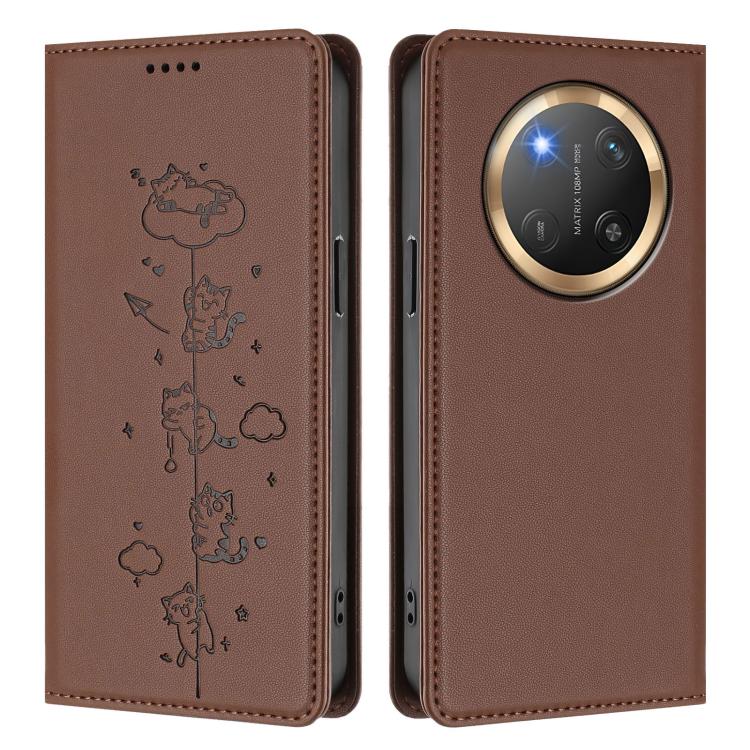 For Honor X9c 5G / Magic7 Lite Cute Cats Embossed Magnetic RFID Vegan Leather Phone Case