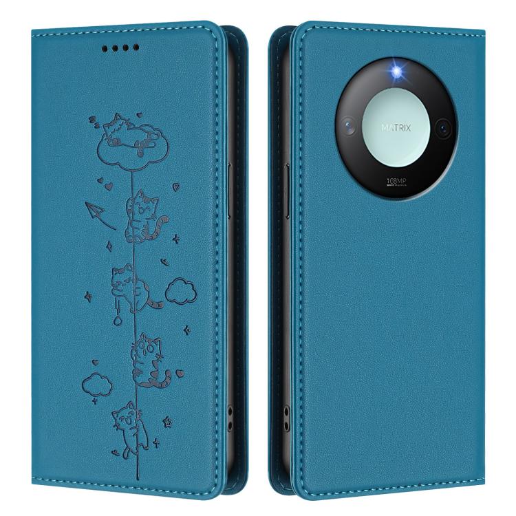 For Honor X9c Smart 5G Cute Cats Embossed Magnetic RFID Vegan Leather Phone Case