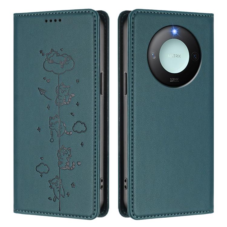 For Honor X9c Smart 5G Cute Cats Embossed Magnetic RFID Vegan Leather Phone Case