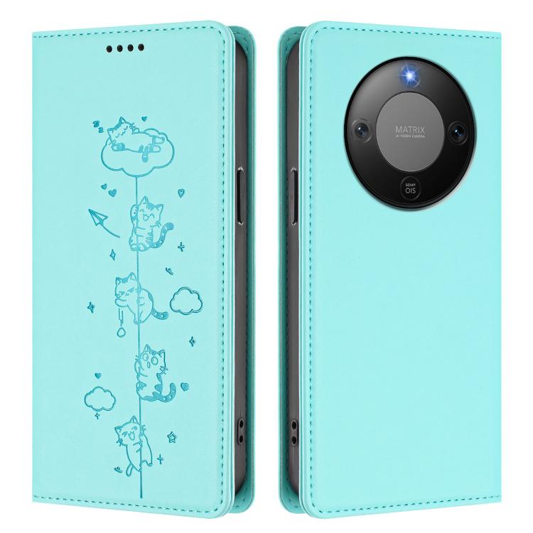 For Honor X9d 5G / Magic8 Lite Cute Cats Embossed Magnetic RFID Vegan Leather Phone Case