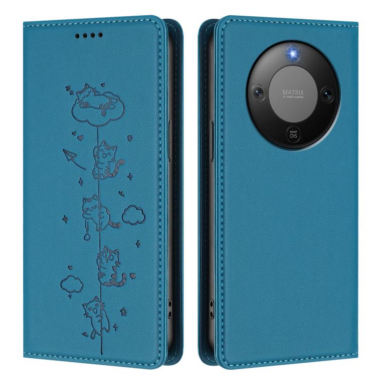 For Honor X9d 5G / Magic8 Lite Cute Cats Embossed Magnetic RFID Vegan Leather Phone Case