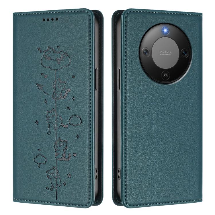 For Honor X9d 5G / Magic8 Lite Cute Cats Embossed Magnetic RFID Vegan Leather Phone Case