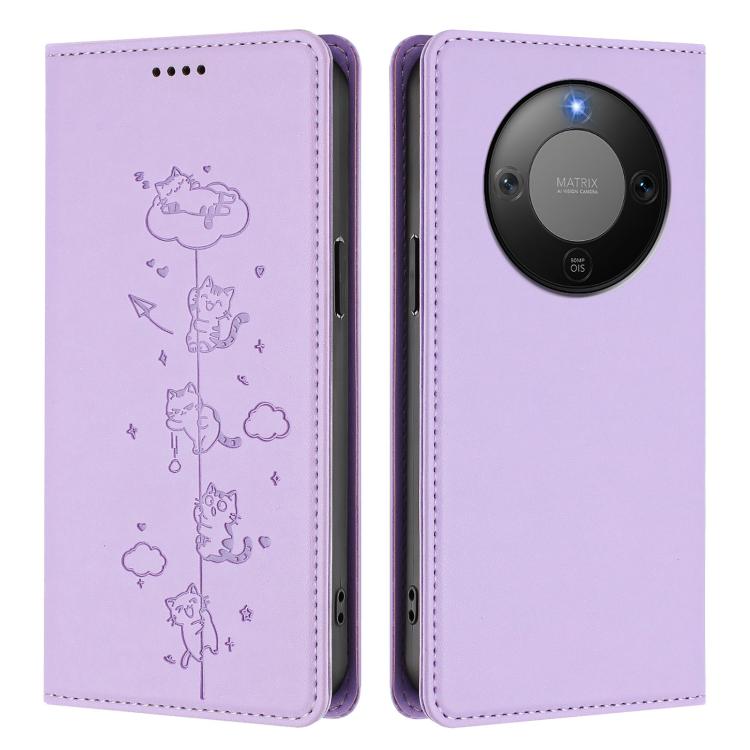 For Honor X9d 5G / Magic8 Lite Cute Cats Embossed Magnetic RFID Vegan Leather Phone Case