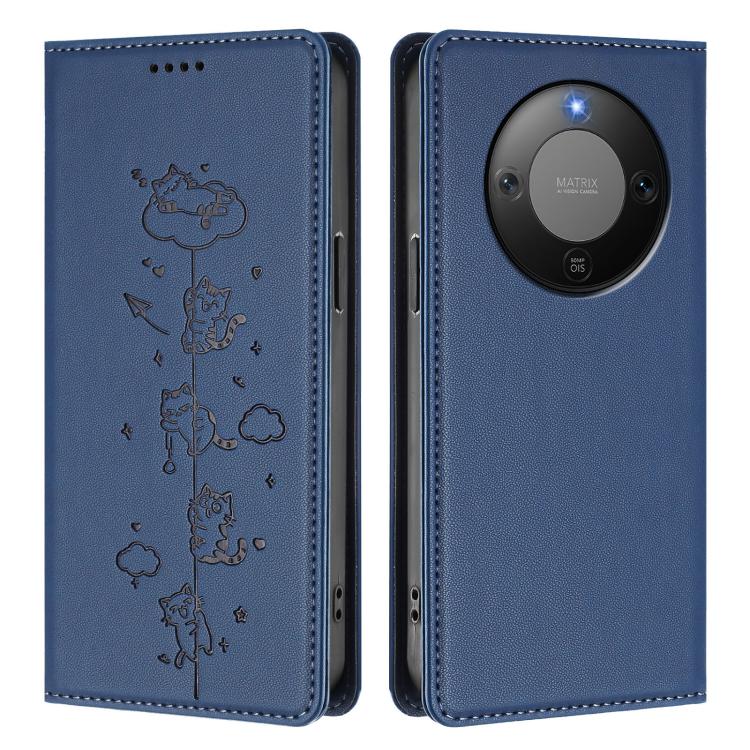 For Honor X9d 5G / Magic8 Lite Cute Cats Embossed Magnetic RFID Vegan Leather Phone Case