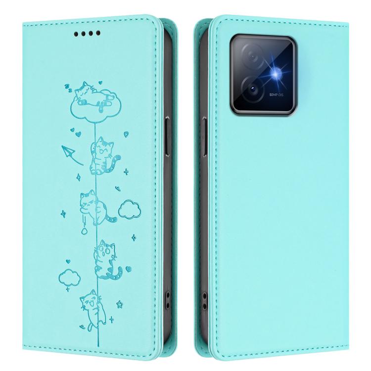 For Honor X60 GT 5G Cute Cats Embossed Magnetic RFID Vegan Leather Phone Case
