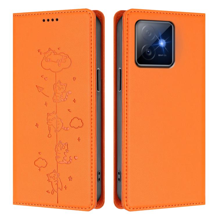 For Honor X60 GT 5G Cute Cats Embossed Magnetic RFID Vegan Leather Phone Case