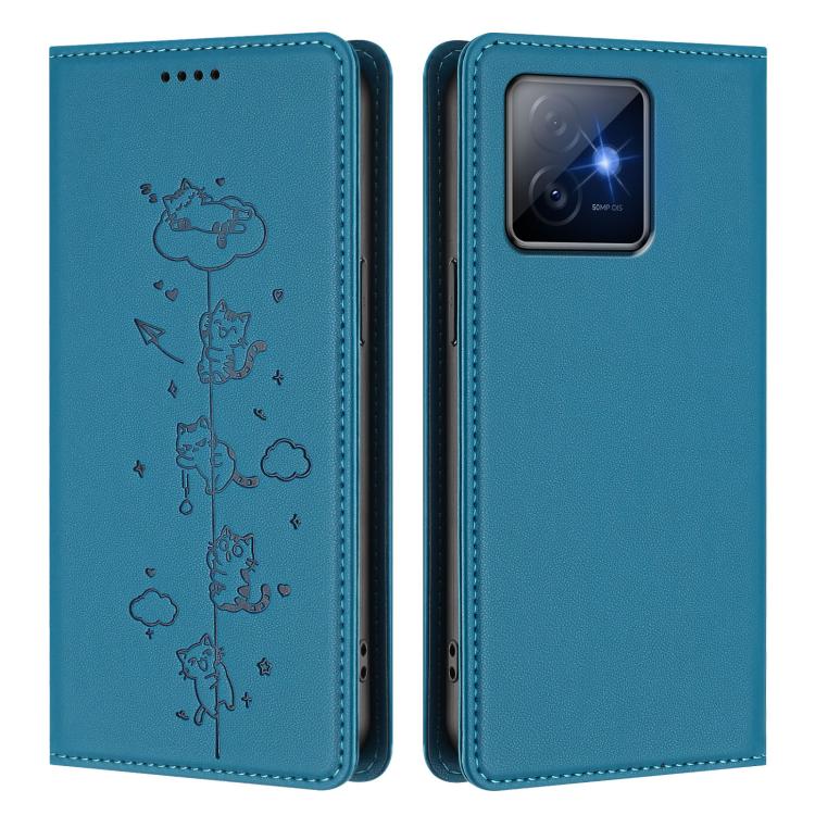 For Honor X60 GT 5G Cute Cats Embossed Magnetic RFID Vegan Leather Phone Case
