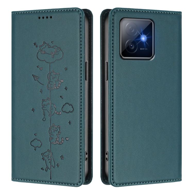 For Honor X60 GT 5G Cute Cats Embossed Magnetic RFID Vegan Leather Phone Case