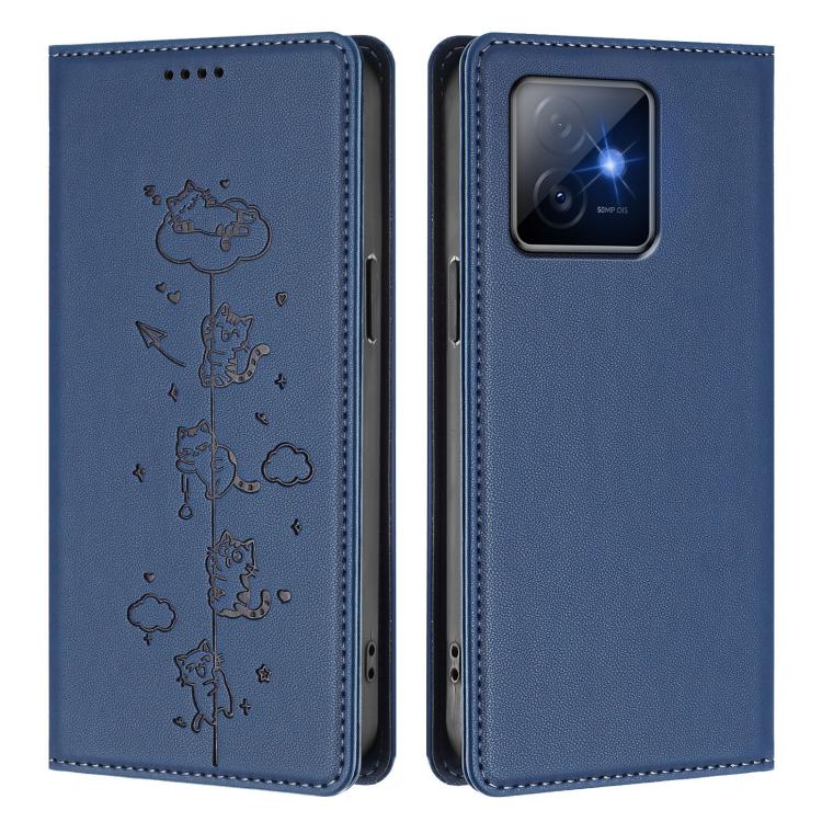 For Honor X60 GT 5G Cute Cats Embossed Magnetic RFID Vegan Leather Phone Case