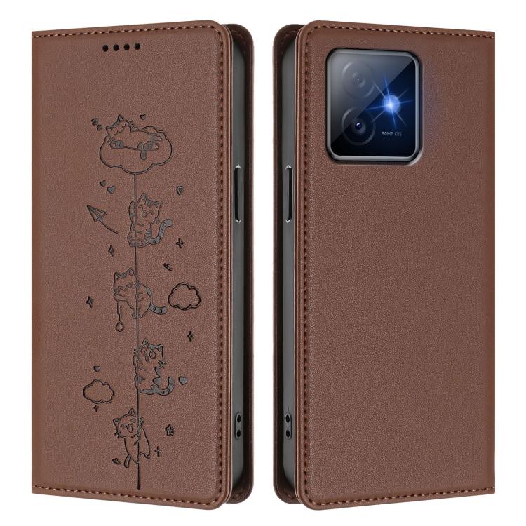 For Honor X60 GT 5G Cute Cats Embossed Magnetic RFID Vegan Leather Phone Case