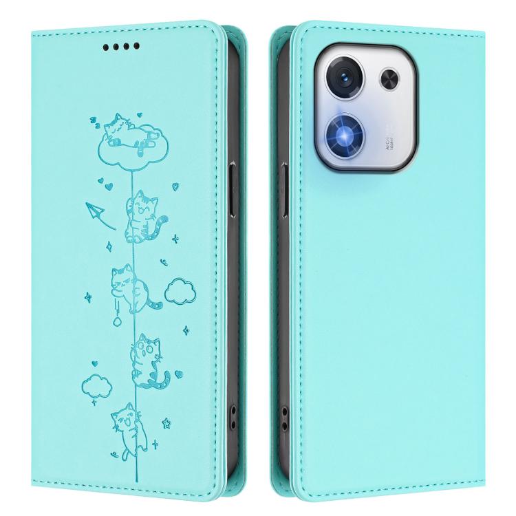 For Honor X70i 5G Cute Cats Embossed Magnetic RFID Vegan Leather Phone Case