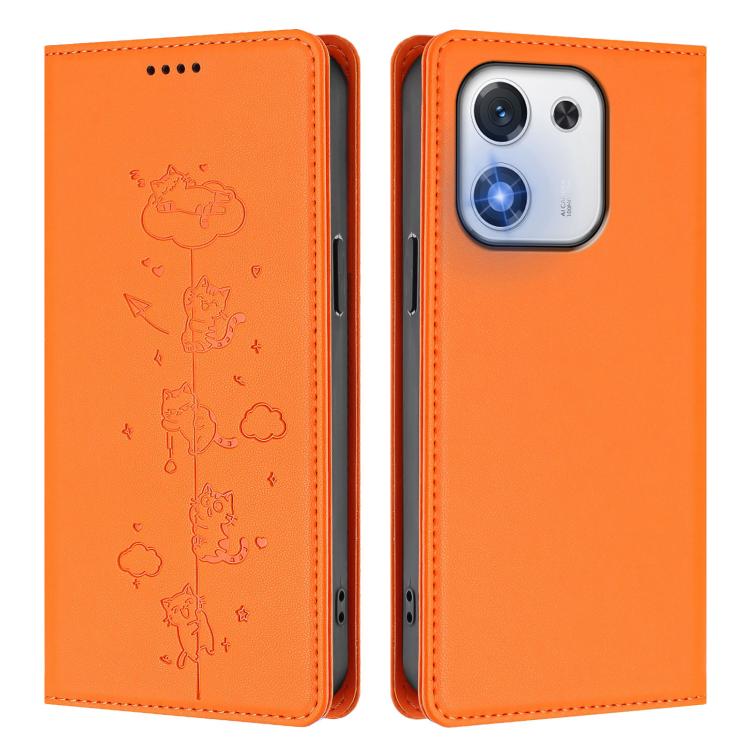 For Honor X70i 5G Cute Cats Embossed Magnetic RFID Vegan Leather Phone Case
