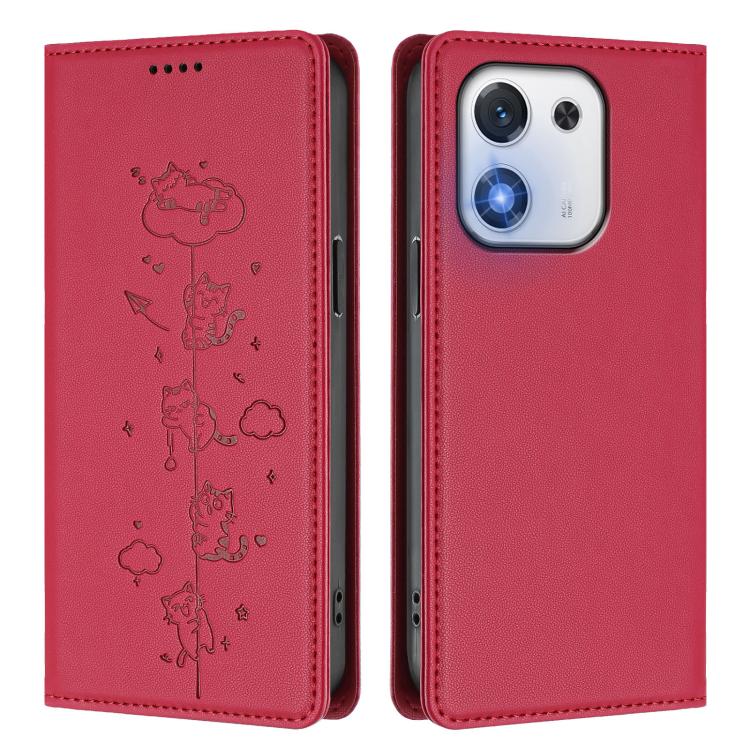 For Honor X70i 5G Cute Cats Embossed Magnetic RFID Vegan Leather Phone Case