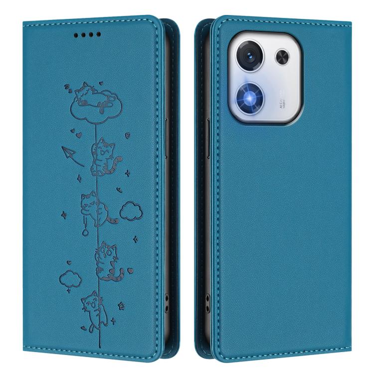 For Honor X70i 5G Cute Cats Embossed Magnetic RFID Vegan Leather Phone Case