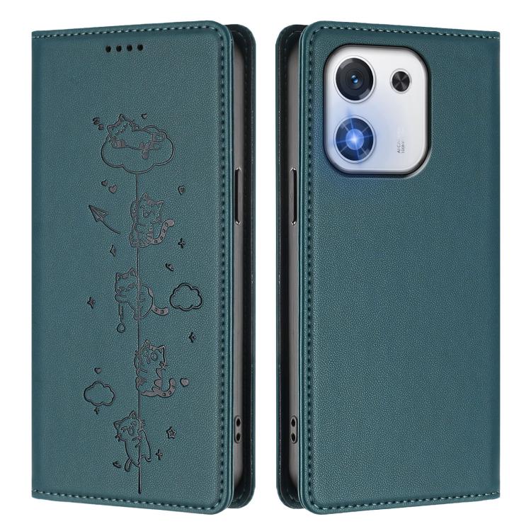 For Honor X70i 5G Cute Cats Embossed Magnetic RFID Vegan Leather Phone Case