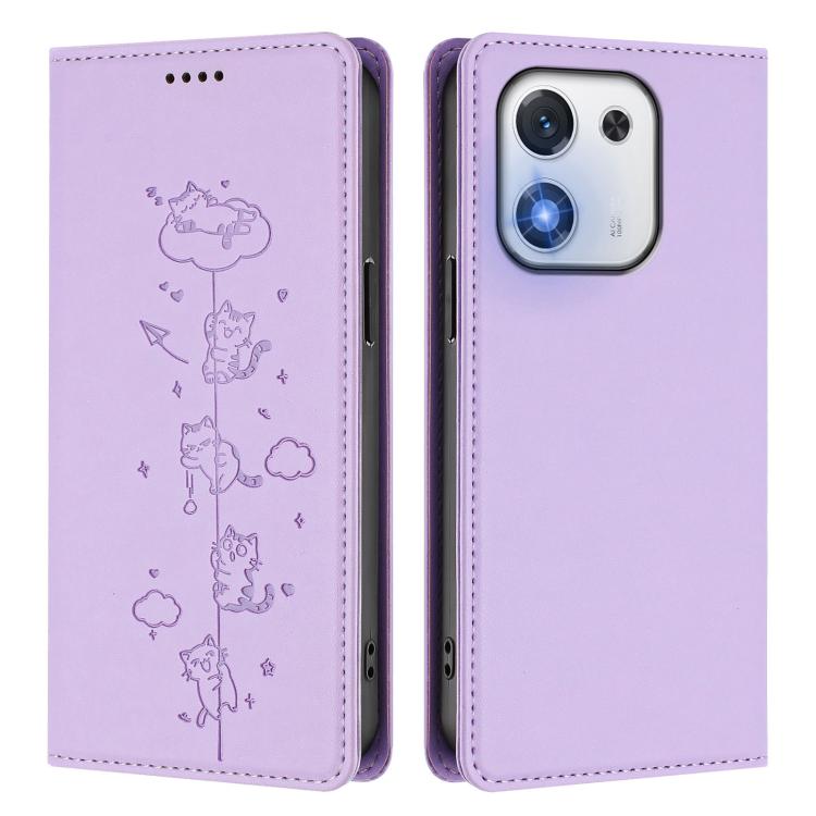 For Honor X70i 5G Cute Cats Embossed Magnetic RFID Vegan Leather Phone Case