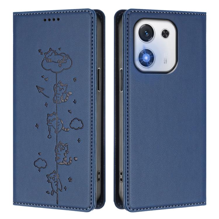 For Honor X70i 5G Cute Cats Embossed Magnetic RFID Vegan Leather Phone Case