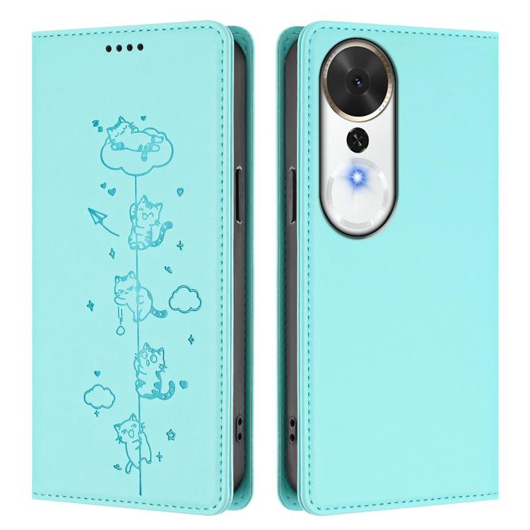 For Honor Play 70 Plus Cute Cats Embossed Magnetic RFID Vegan Leather Phone Case